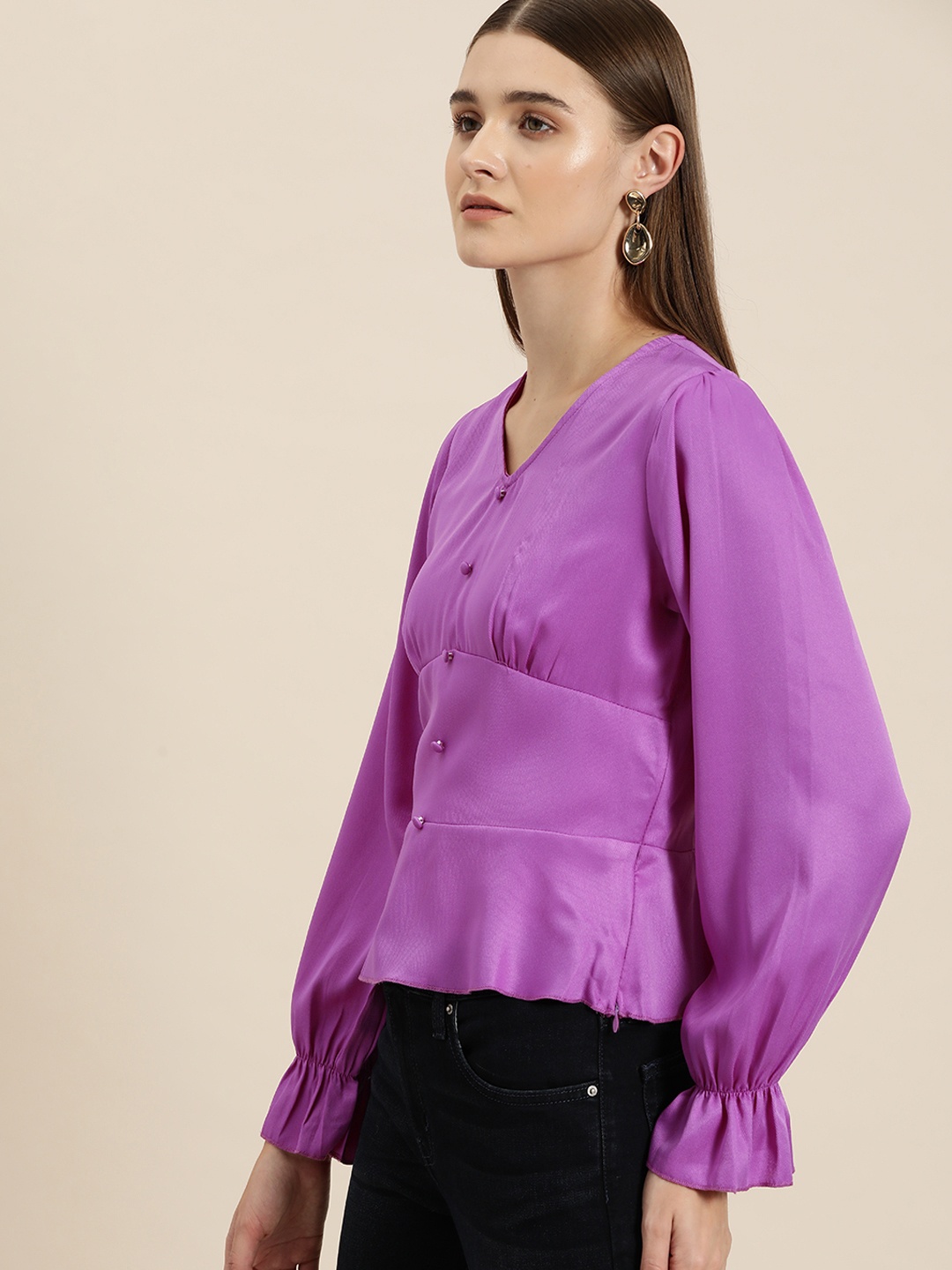 

her by invictus Bell Sleeve Empire Top, Purple