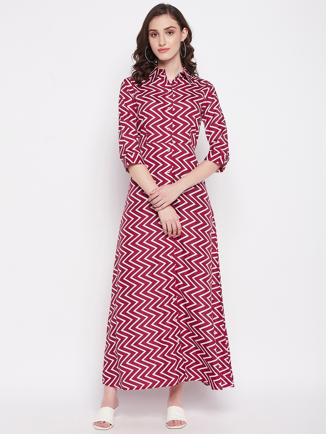 

Imfashini Shirt Collar Crepe Maxi Dress, Maroon