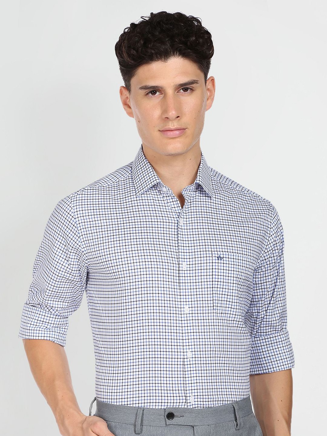 

Arrow Slim Fit Micro Checks Checked Pure Cotton Formal Shirt, White
