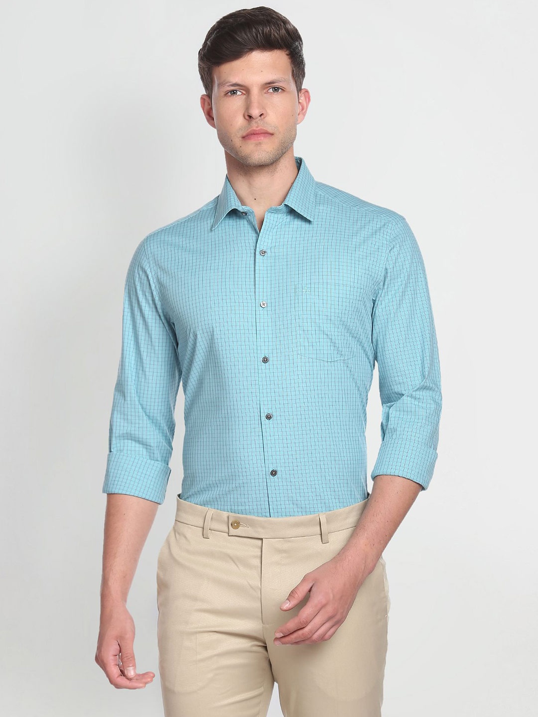 

Arrow Slim Fit Micro Checks Checked Cotton Formal Shirt, Blue