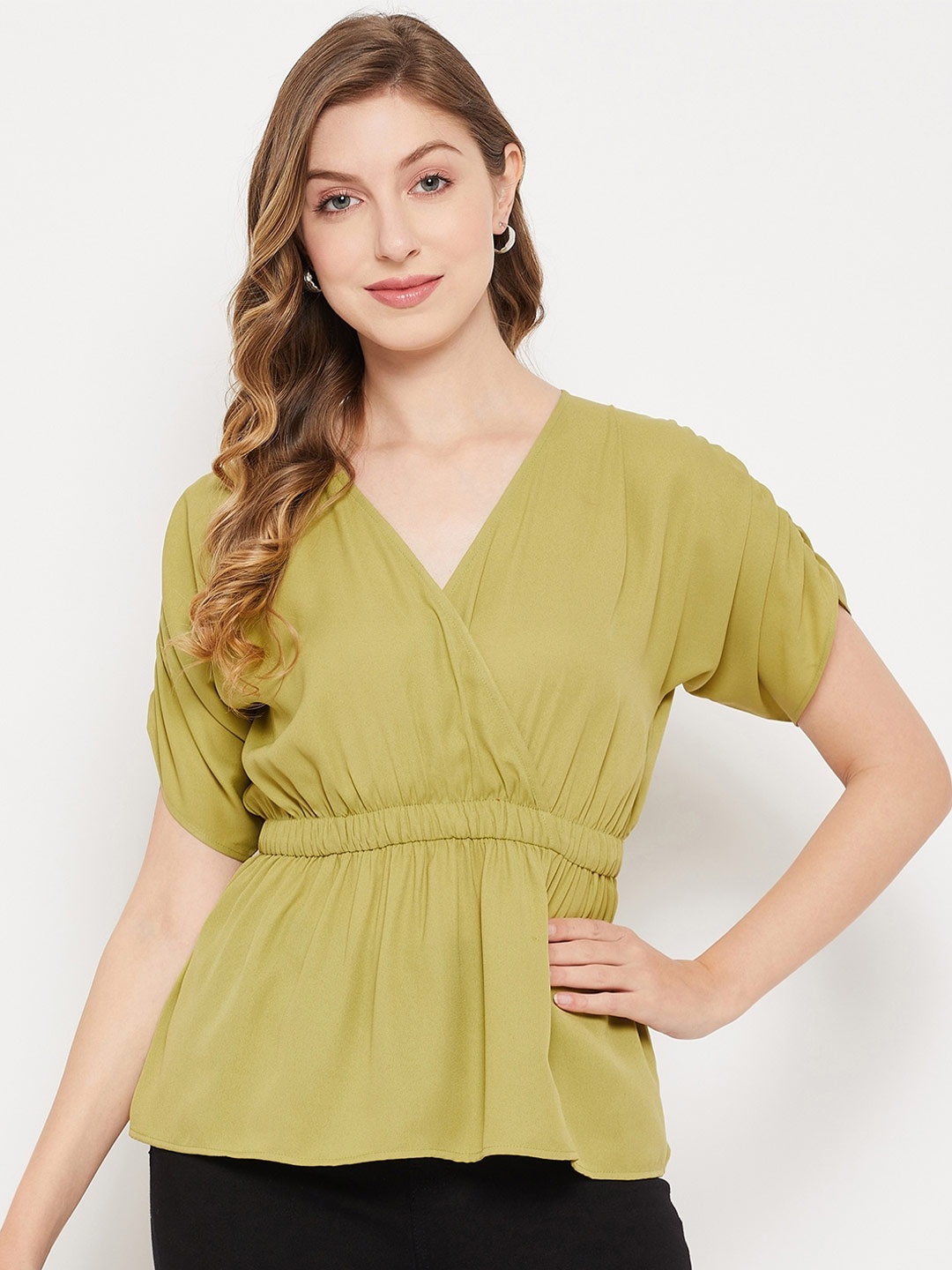 

Imfashini V-Neck Peplum Top, Lime green