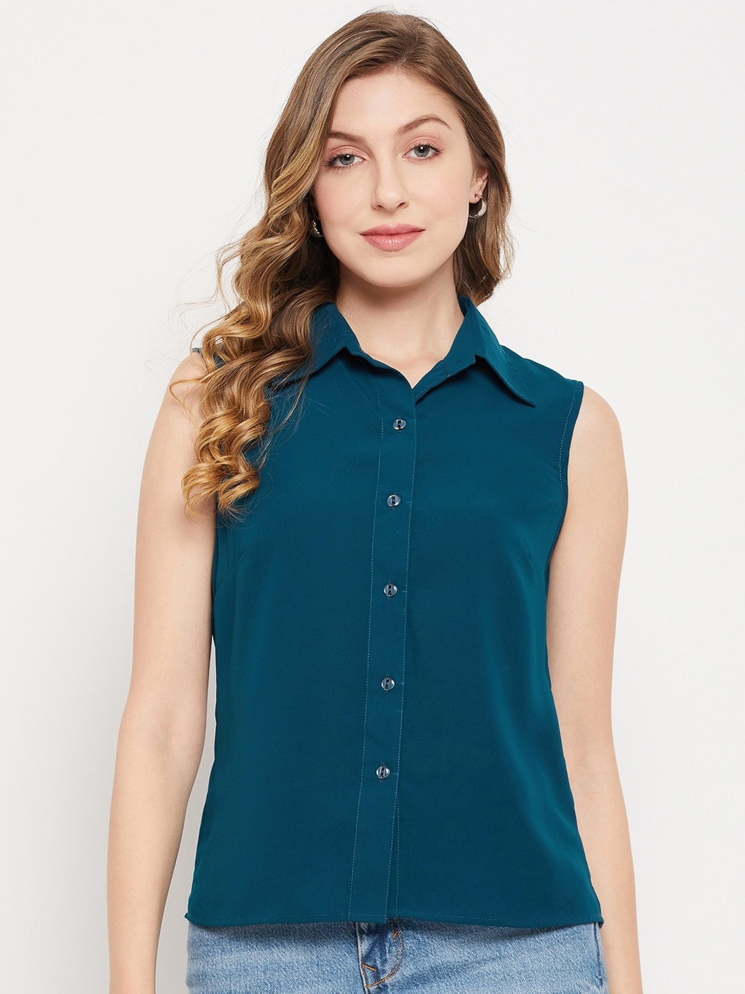 

Imfashini Shirt Style Crepe Top, Teal