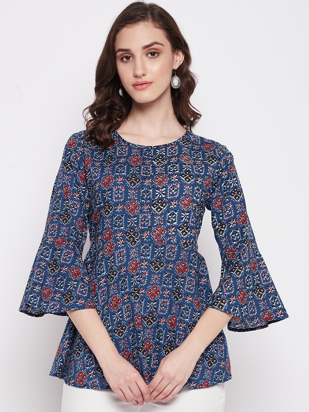 

Imfashini Ethnic Motifs Printed Cotton Top, Blue
