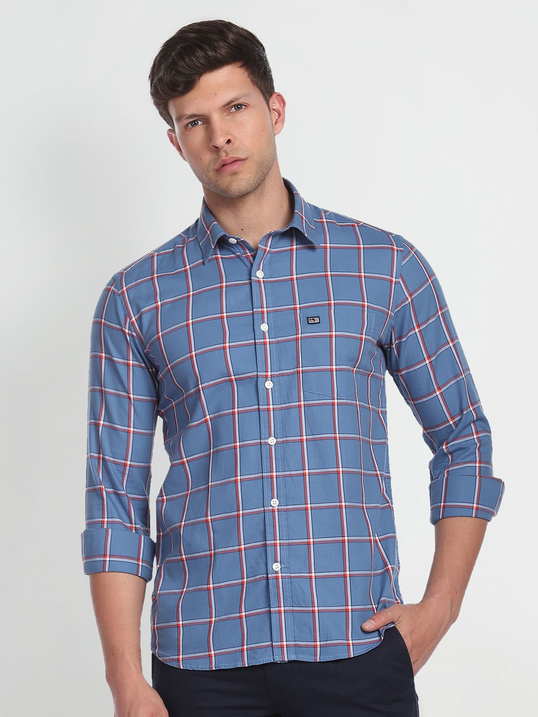 

Arrow Sport Windowpane Checks Cotton Casual Shirt, Blue