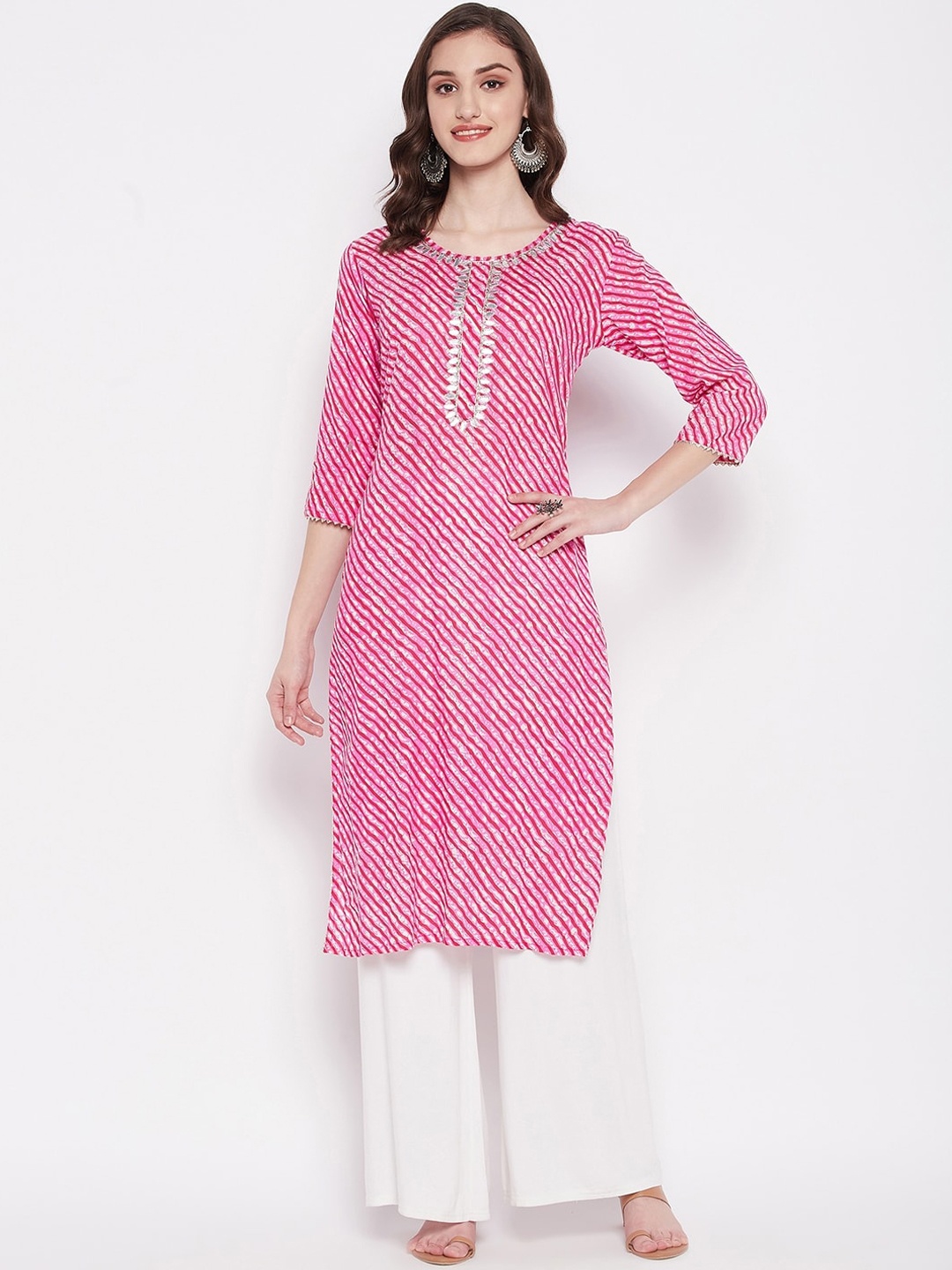 

Imfashini Leheriya Printed Gotta Patti Pure Cotton Kurta, Pink