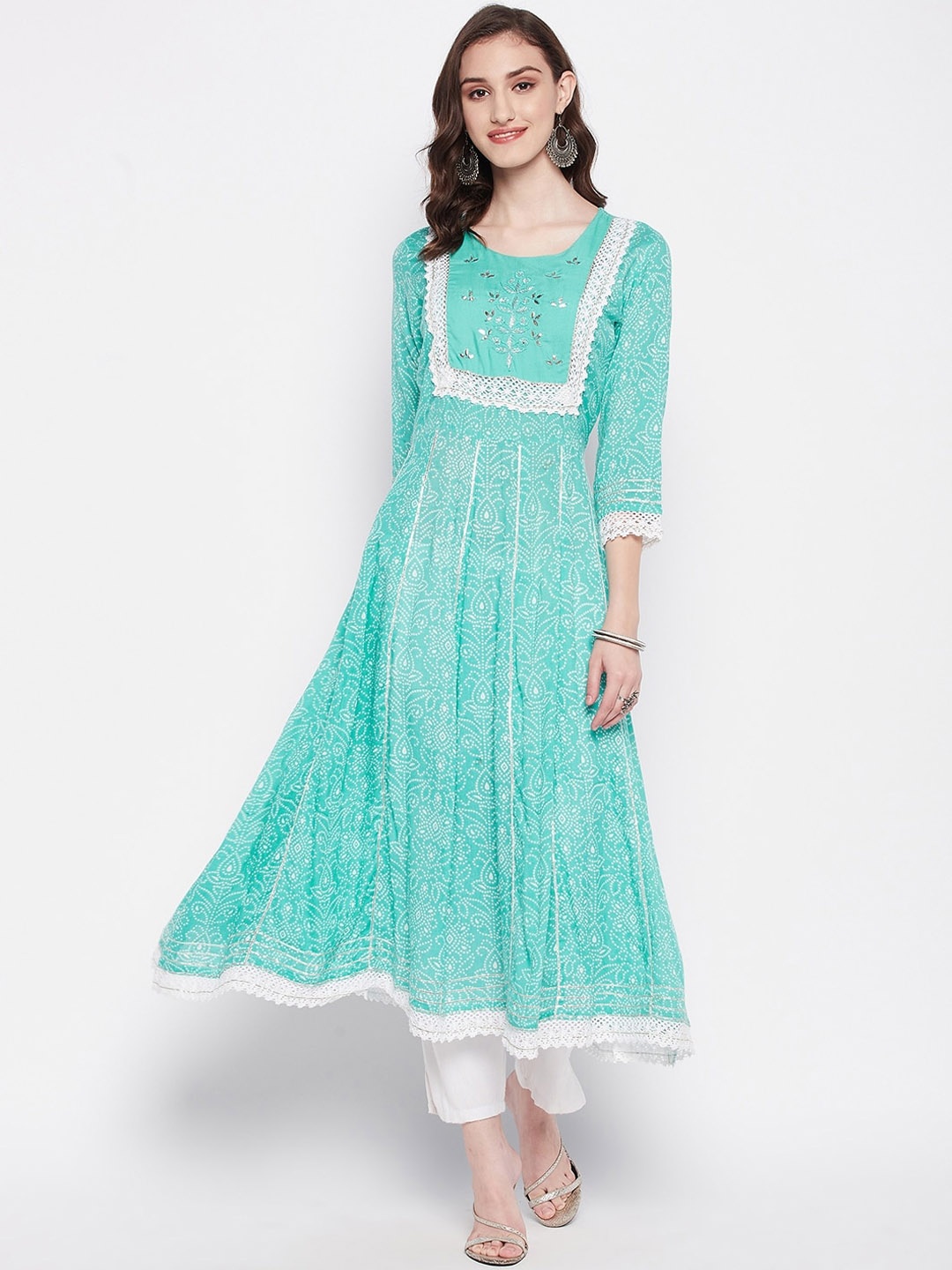 

Imfashini Women Turquoise Blue Ethnic Motifs Embroidered Anarkali Kurta