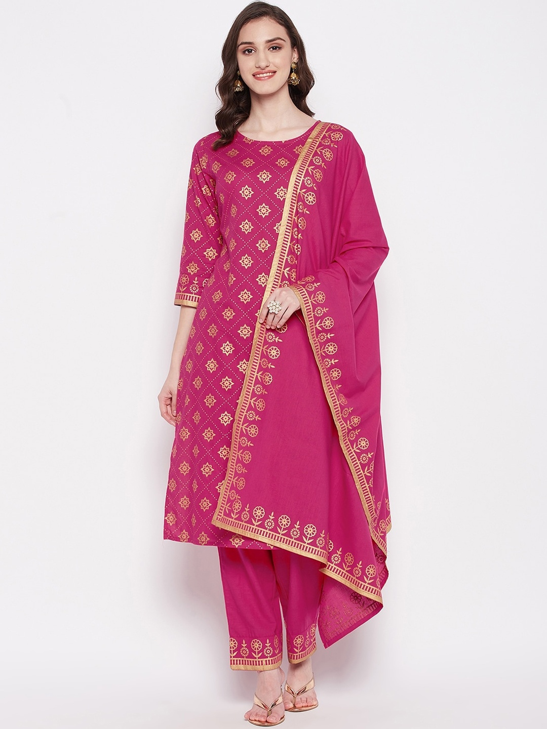 

Imfashini Ethnic Motifs Printed Kurta With Trousers & Dupatta, Pink