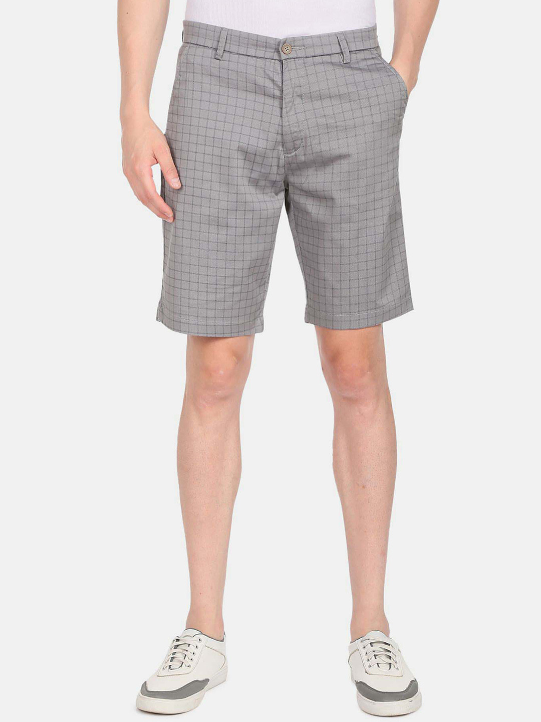 

Arrow Sport Men Mid-Rise Windowpane Check Shorts, Grey