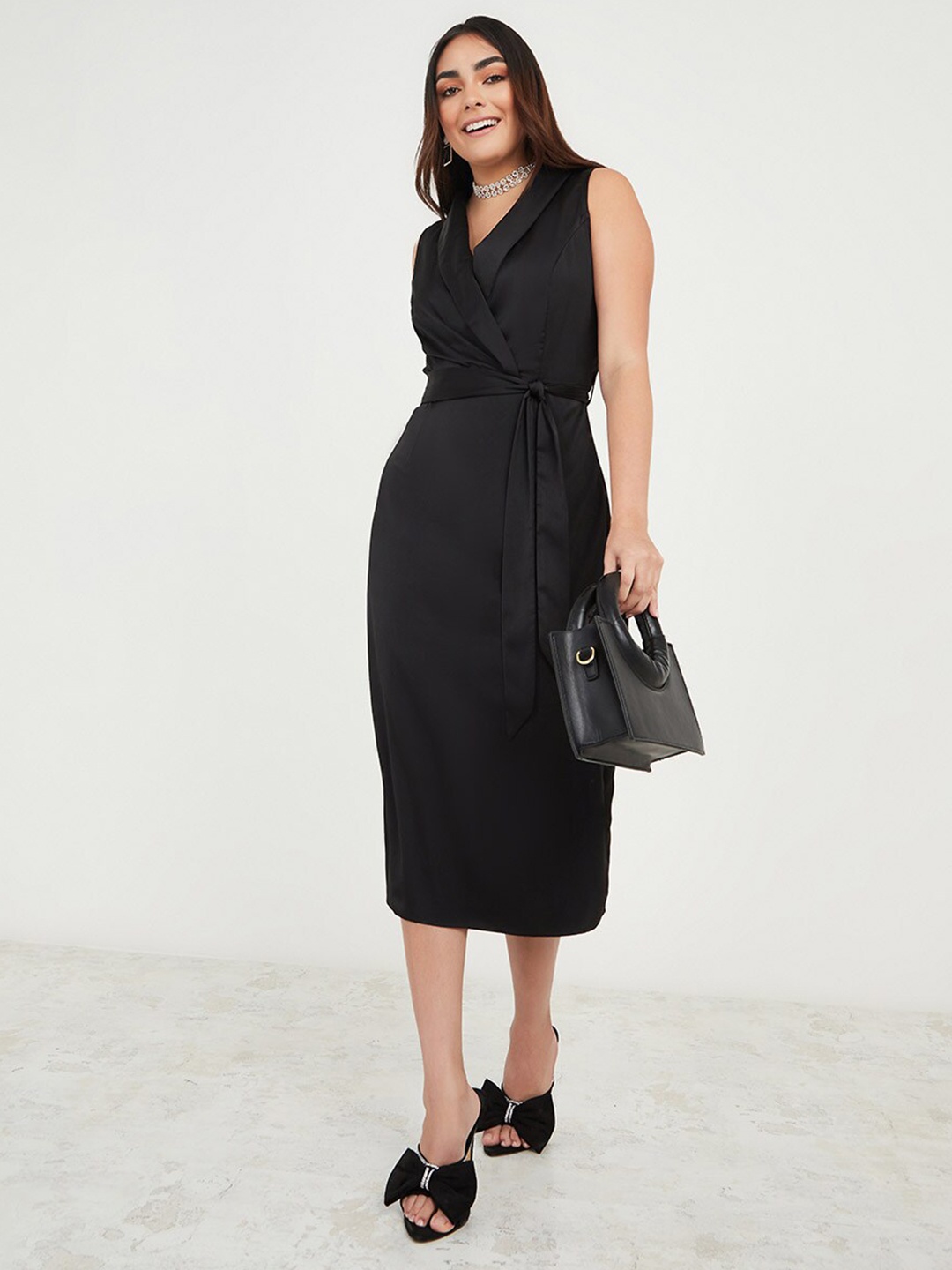 

Styli Wrap Midi Dress, Black