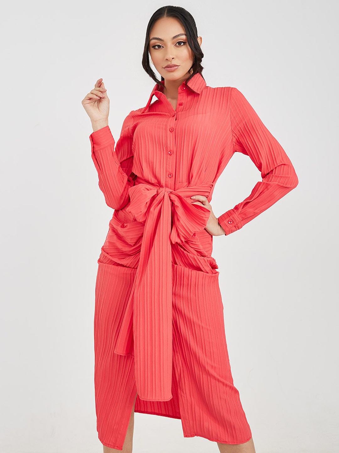 

Styli Striped Midi Shirt Dress, Orange
