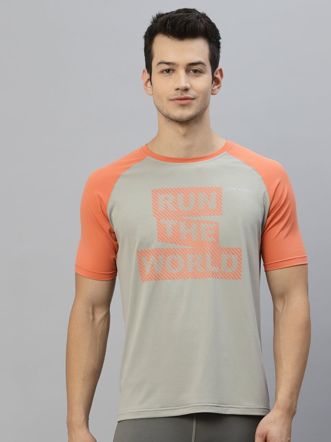 

JUMP USA Typography Printed Running Rapid Dry T-shirt, Grey