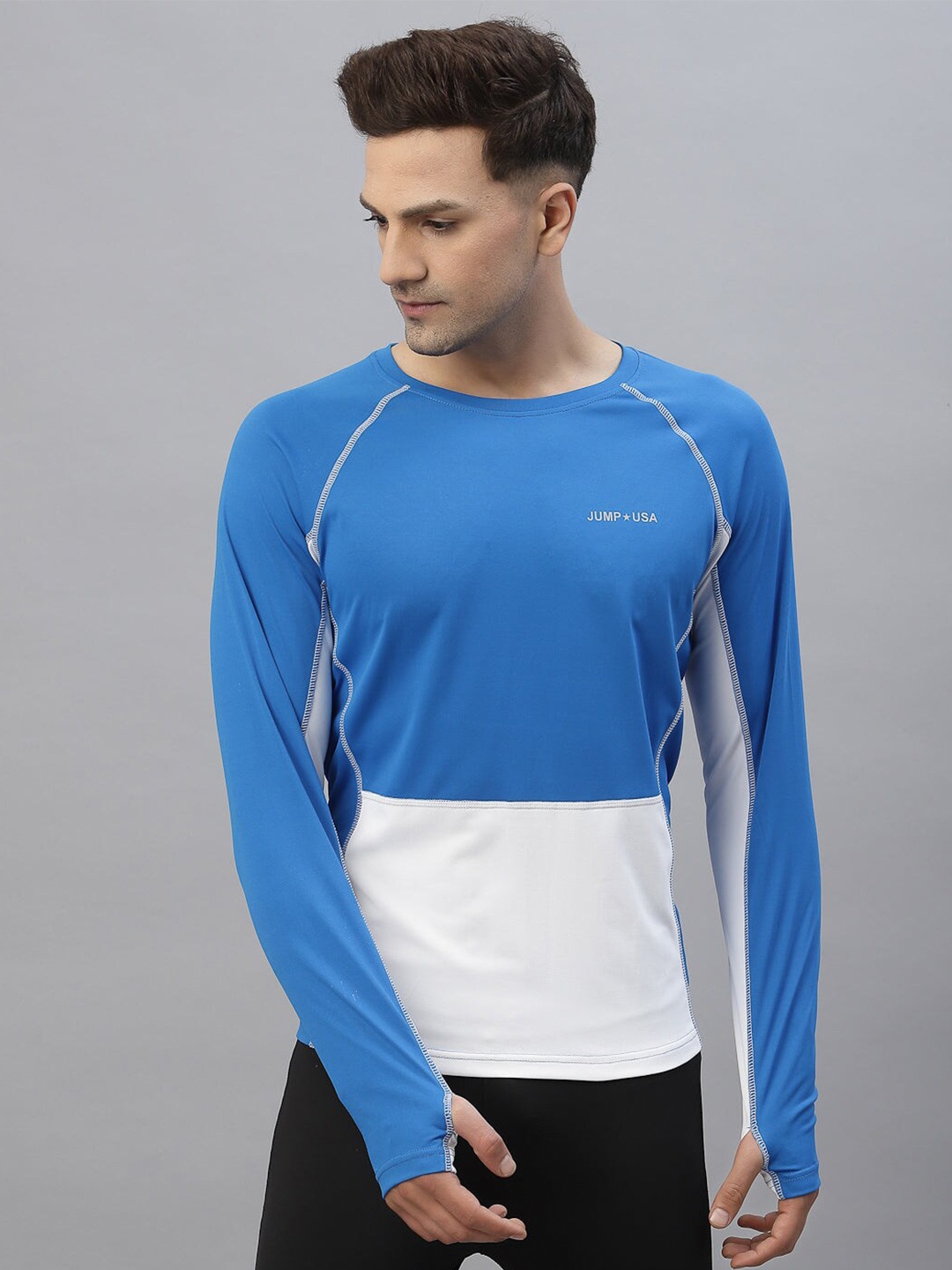 

JUMP USA Colourblocked Raglan Sleeves Rapid-Dry T-shirt, Blue