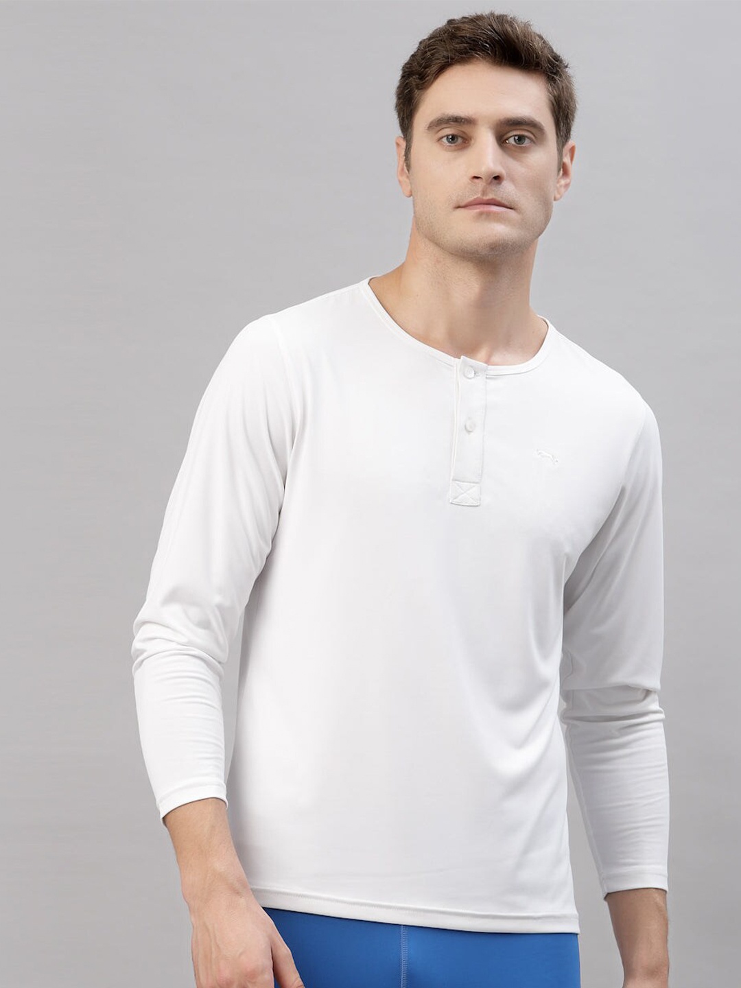 

JUMP USA Henley Collar Long Sleeves T-shirt, White