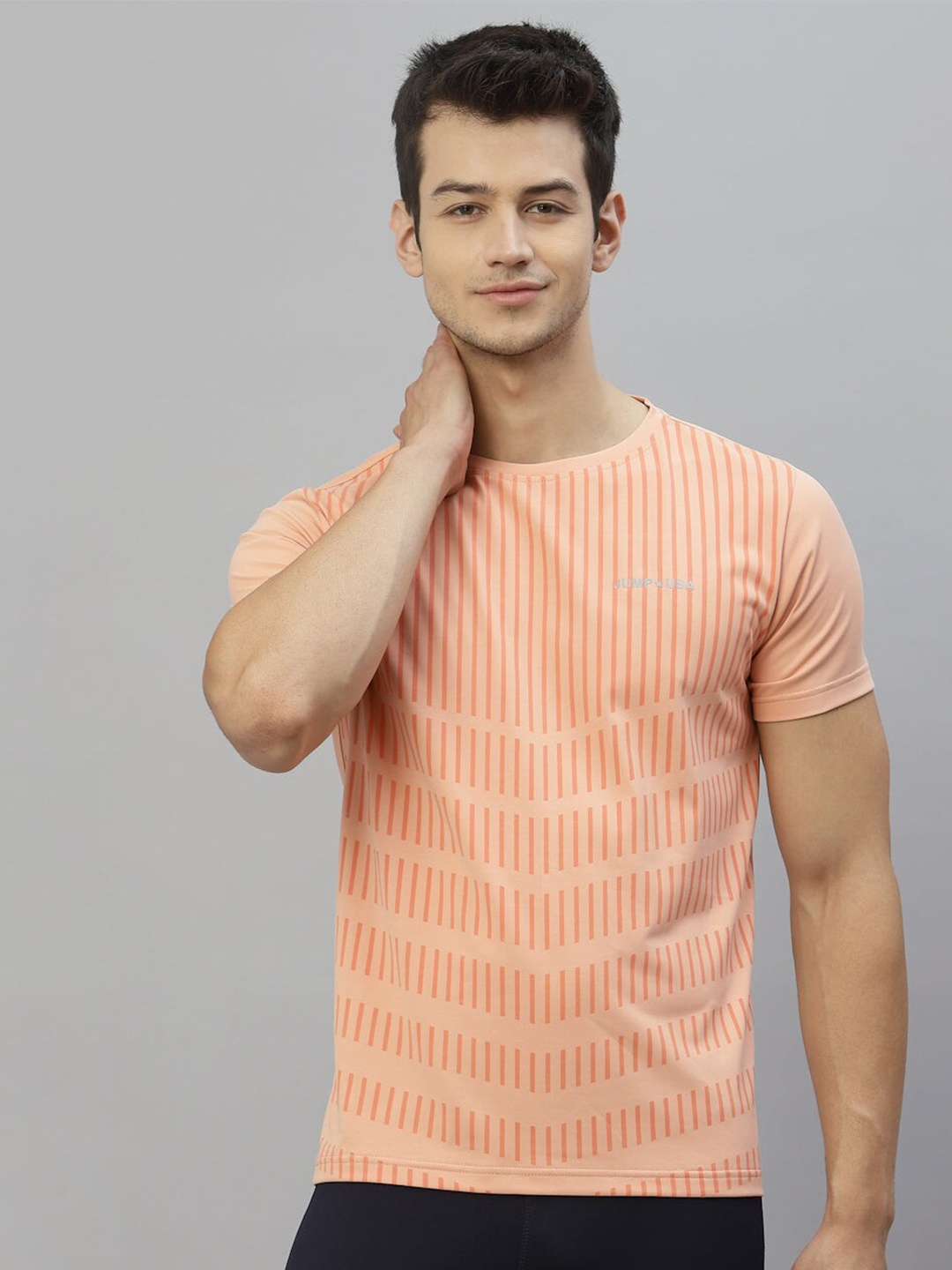

JUMP USA Striped Training or Gym T-shirt, Peach