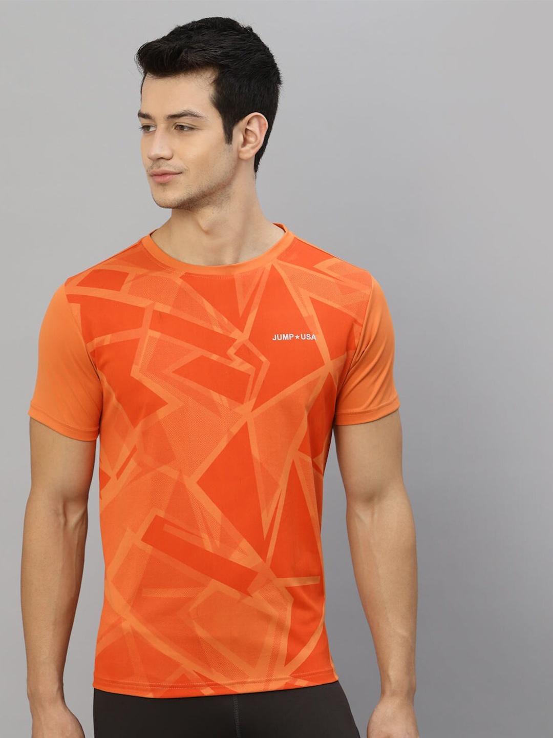 

JUMP USA Geometric Printed Round Neck Rapid-Dry T-shirt, Orange