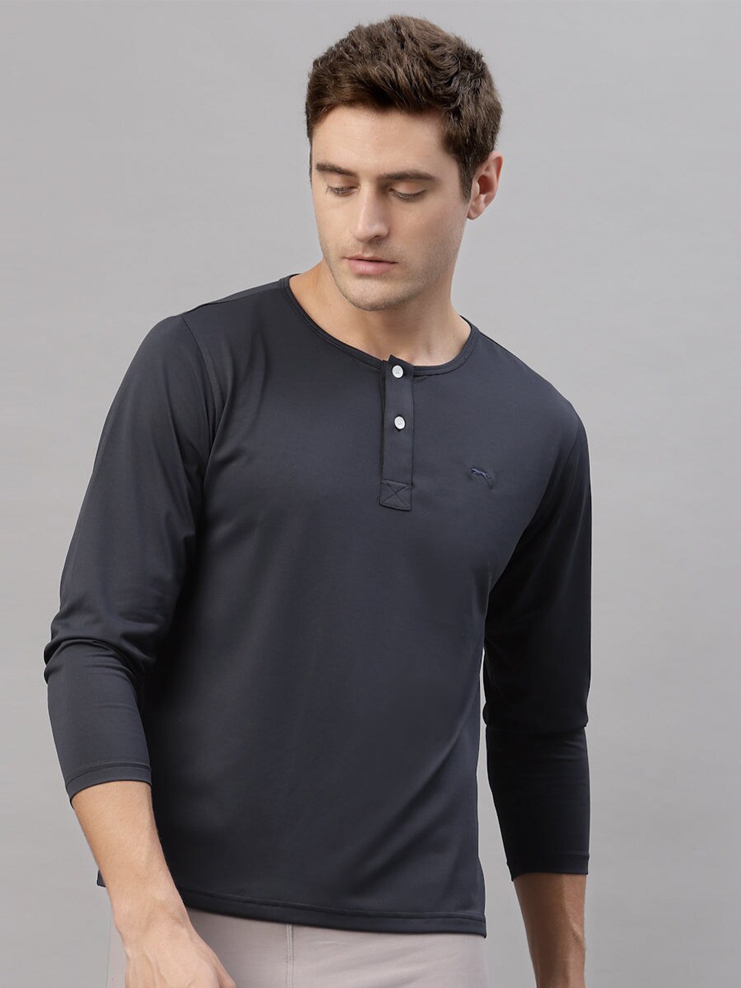 

JUMP USA Henley Neck Long Sleeves Running T-shirt, Navy blue