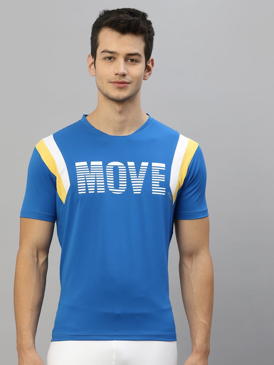 

JUMP USA Typography Printed Rapid-Dry Training or Gym T-shirt, Blue
