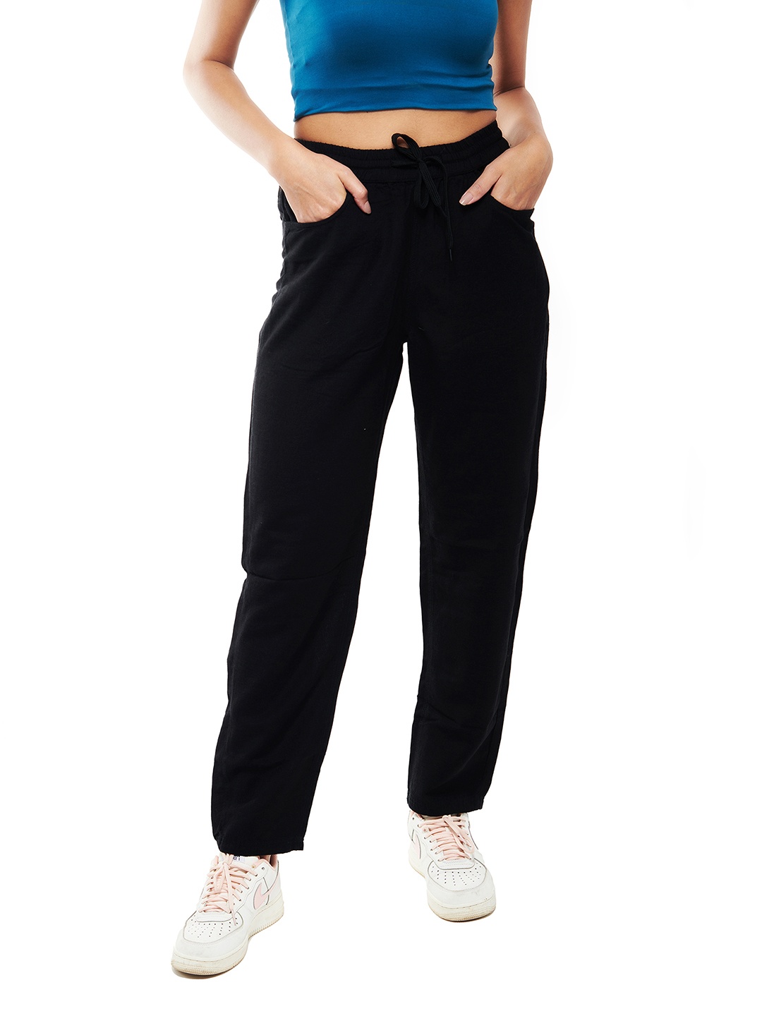 

IZF Women Linen High-Rise Regular Fit Joggers, Black