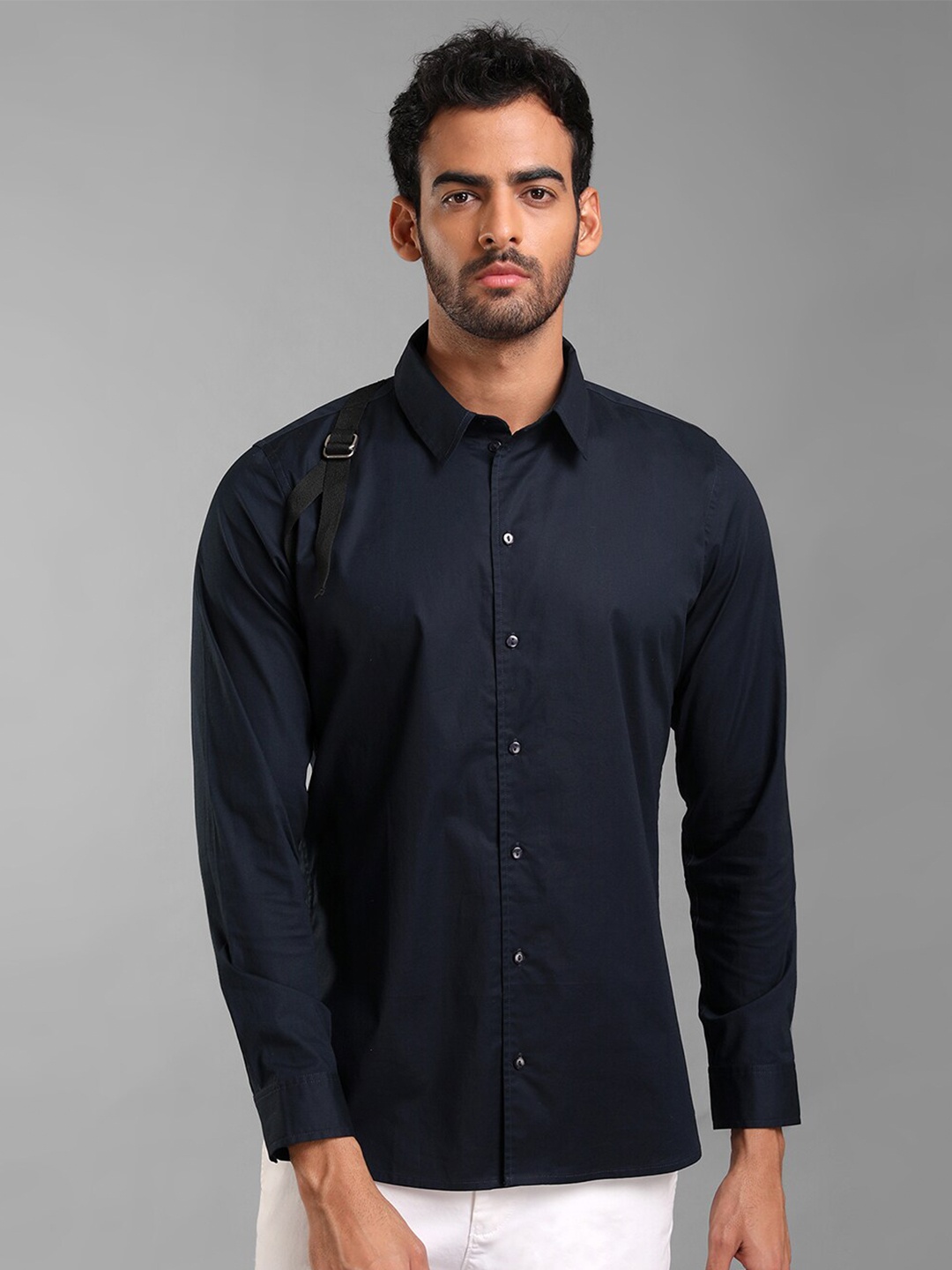 

KZ07 By Kazo Spread Collar Cotton Casual Shirt, Navy blue