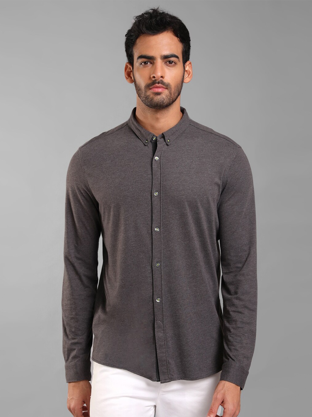 

KZ07 By Kazo Button-Down Collar Cotton Casual Shirt, Charcoal