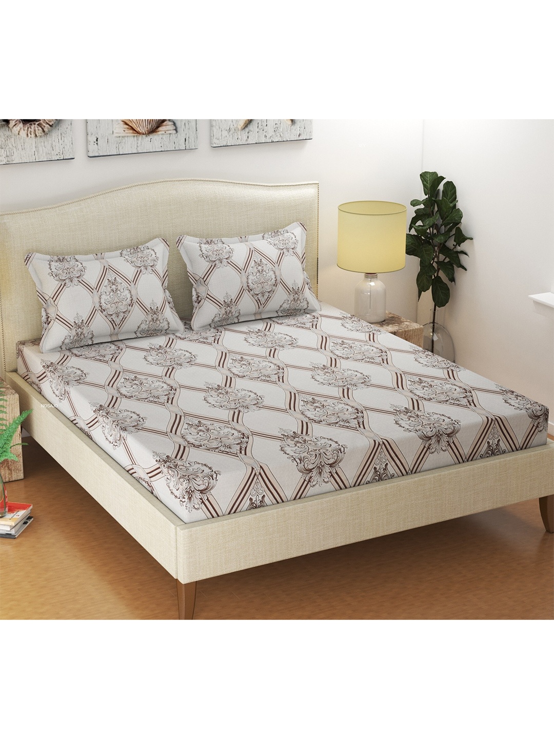

CURIOUS LIFESTYLE White & Grey 300 TC King Bedsheet With 2 Pillow Covers