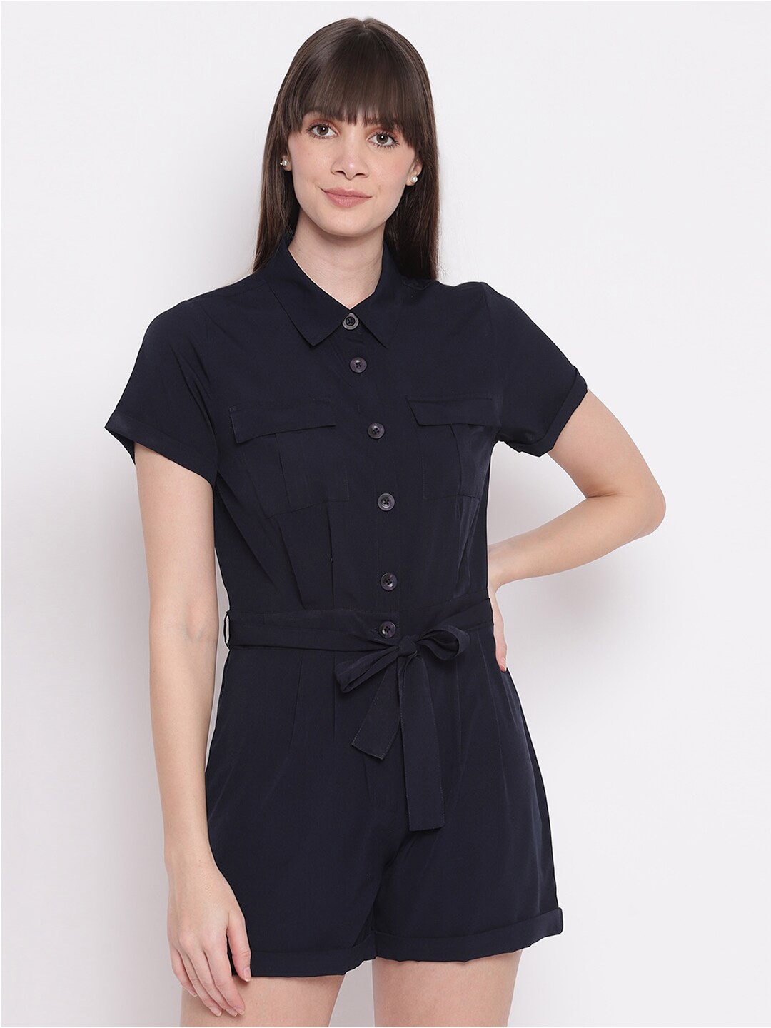 

sandy AND ritz Solid Half Sleeved Playsuit, Navy blue