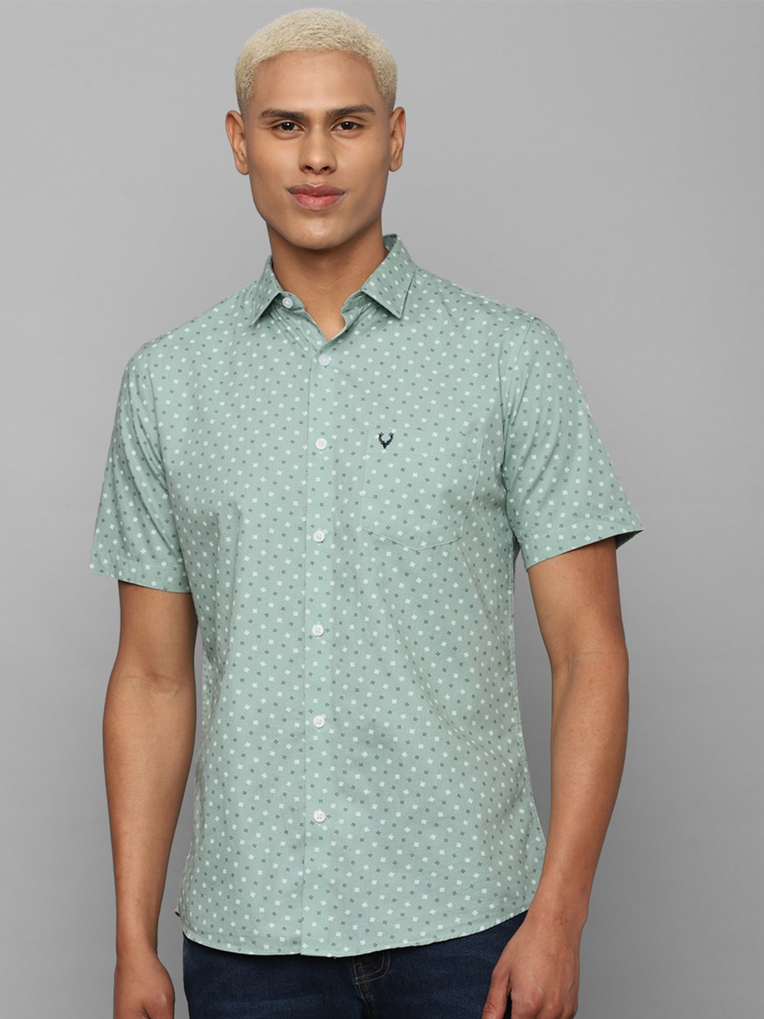 

Allen Solly Slim Fit Micro Ditsy Printed Pure Cotton Casual Shirt, Green