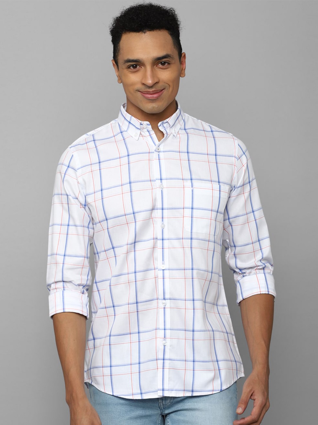 

Allen Solly Slim Fit Windowpane Checks Checked Pure Cotton Casual Shirt, White