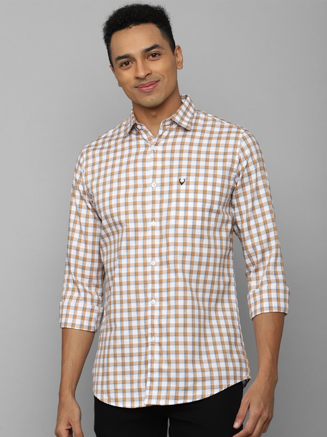 

Allen Solly Slim Fit Gingham Checks Checked Pure Cotton Casual Shirt, Beige