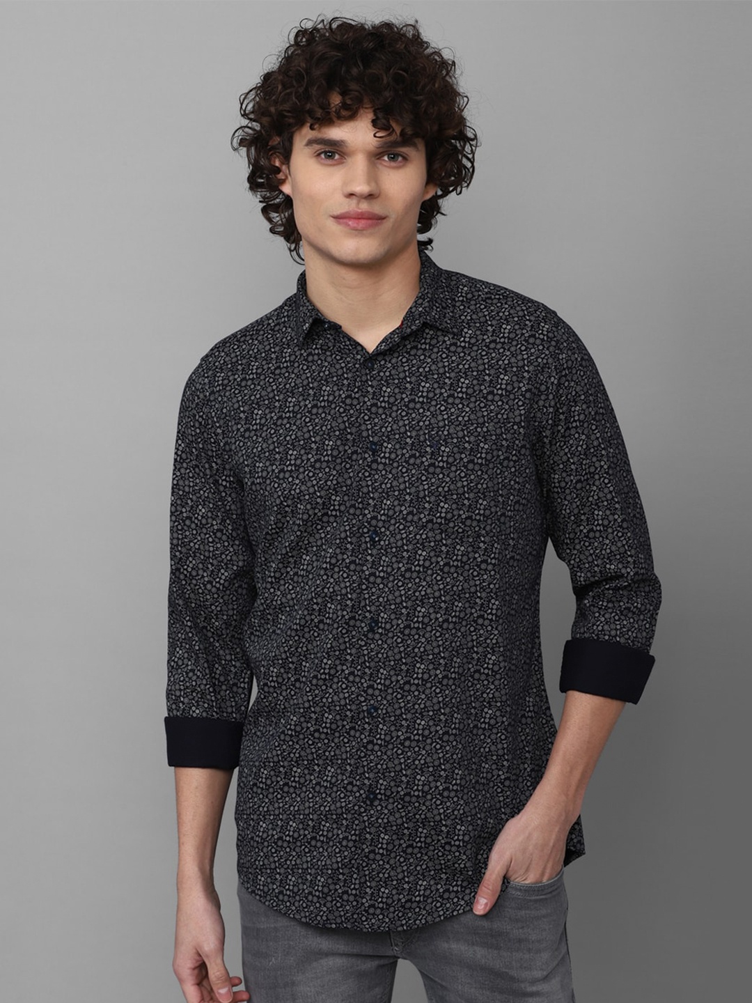 

Allen Solly Slim Fit Printed Casual Shirt, Black