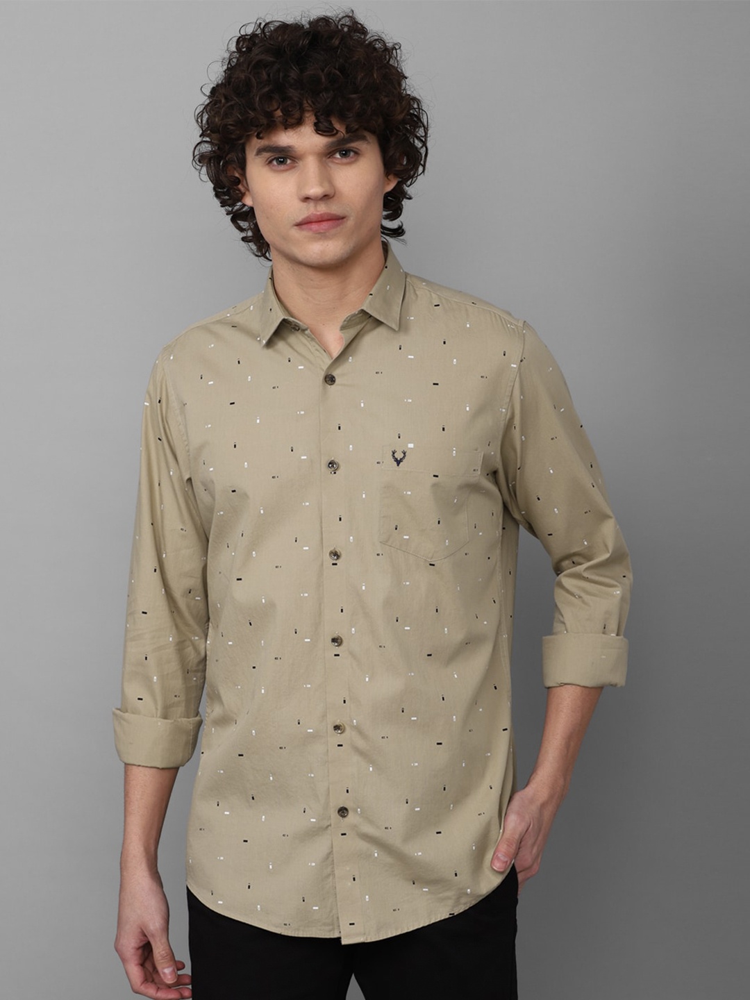 

Allen Solly Geometric Printed Slim Fit Pure Cotton Casual Shirt, Olive