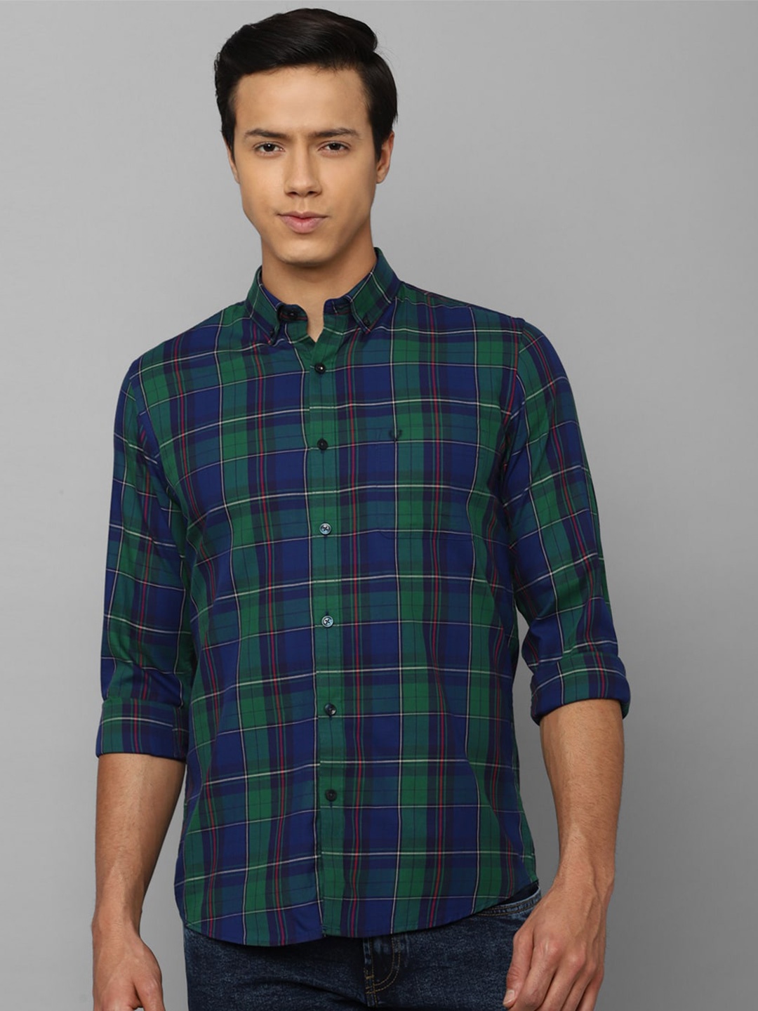 

Allen Solly Slim Fit Tartan Checks Pure Cotton Casual Shirt, Green
