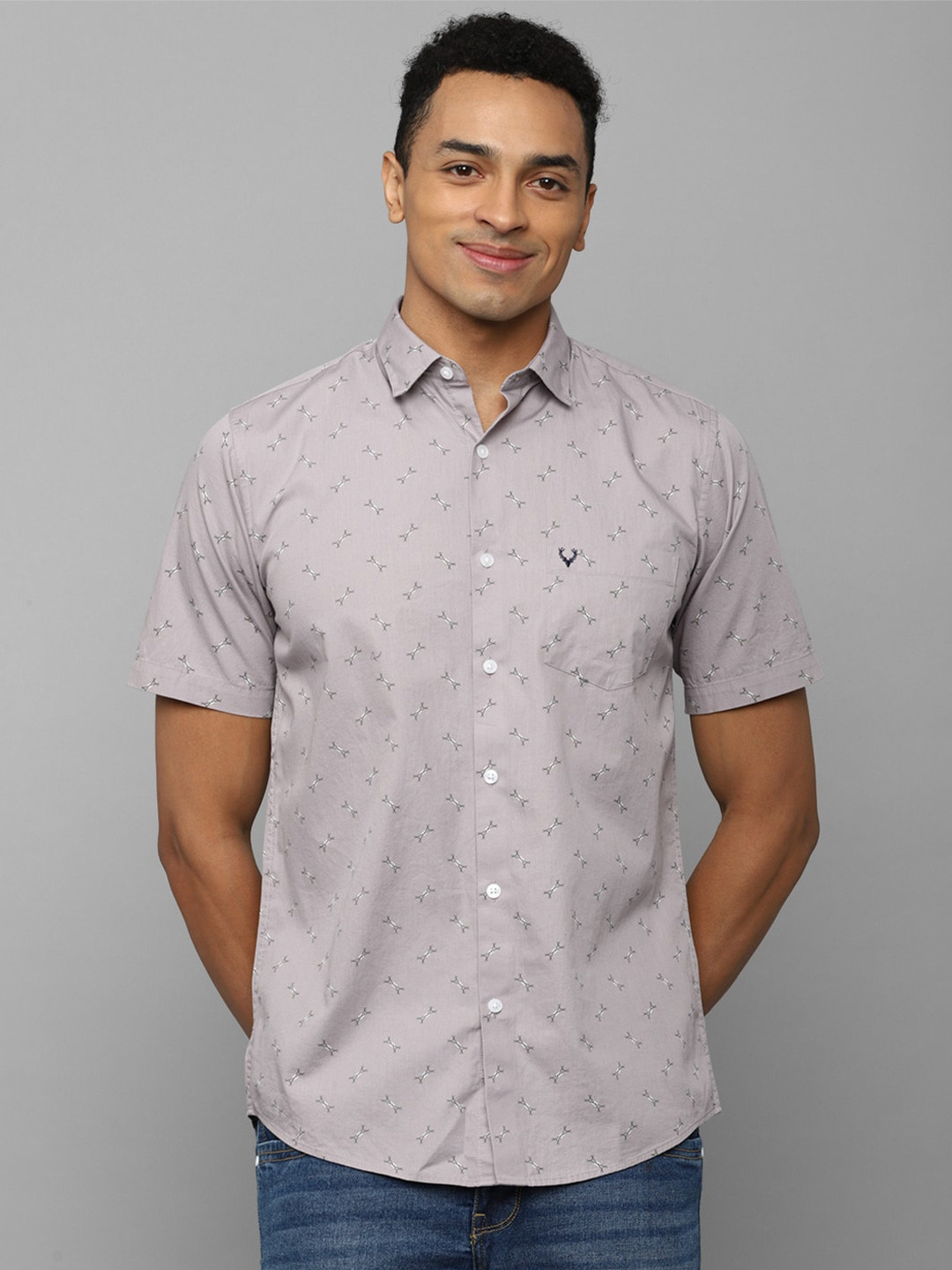 

Allen Solly Slim Fit Conversational Printed Pure Cotton Casual Shirt, Grey