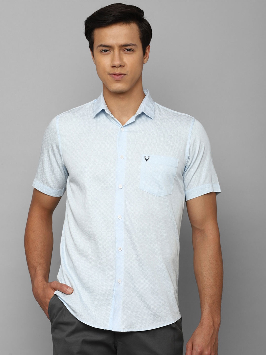 

Allen Solly Men Micro Ditsy Printed Short Sleeves Pure Cotton Slim Fit Casual Shirt, Blue