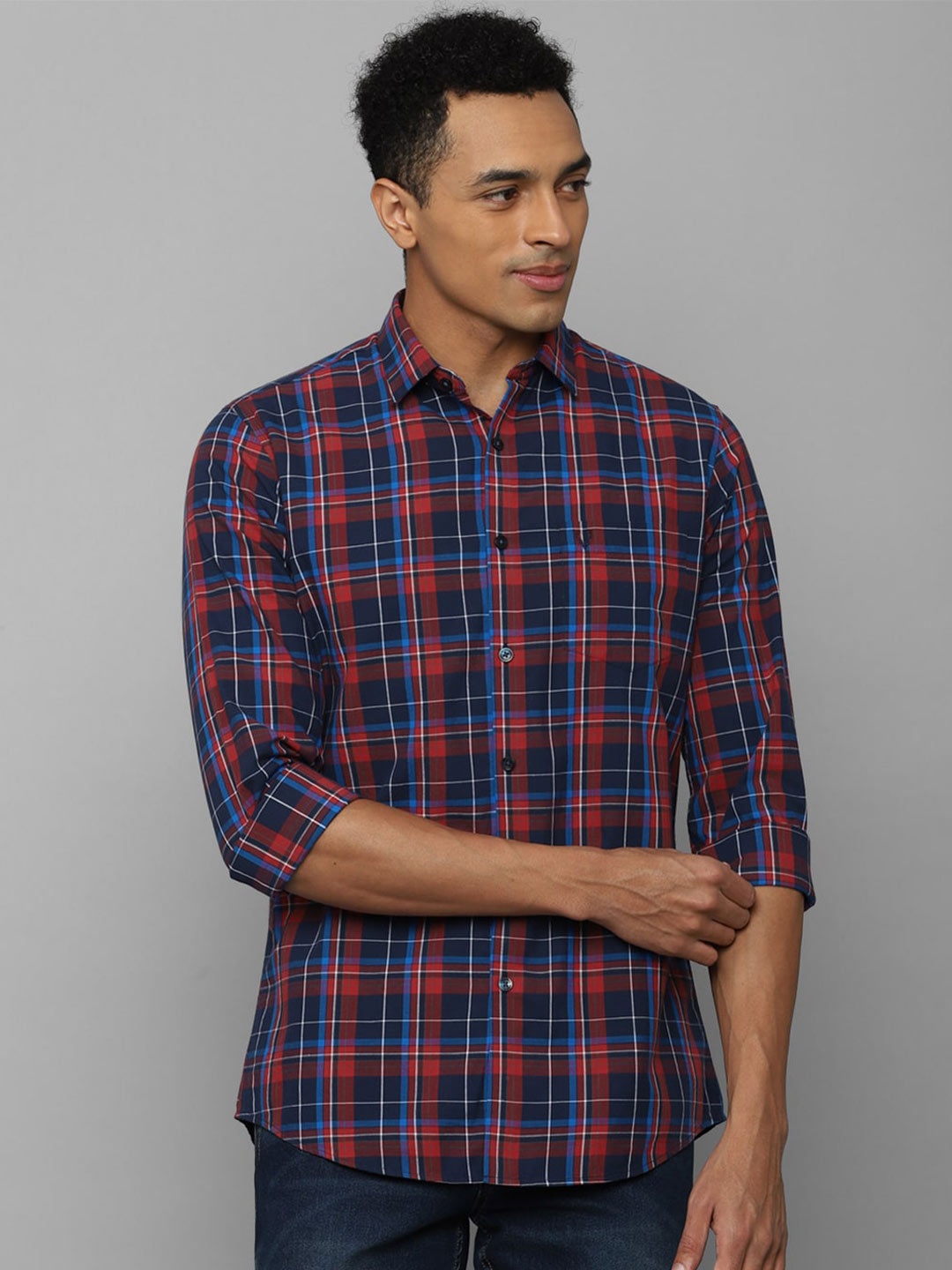 

Allen Solly Slim Fit Tartan Checks Pure Cotton Casual Shirt, Blue