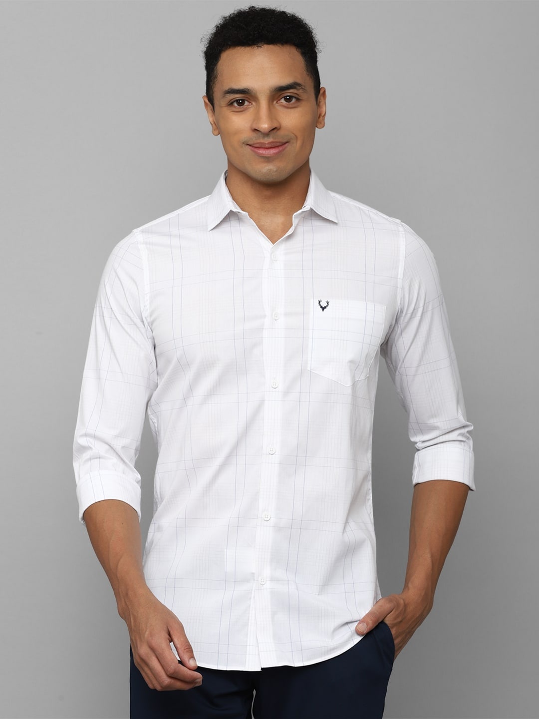 

Allen Solly Men Windowpane Checks Pure Cotton Slim Fit Casual Shirt, White