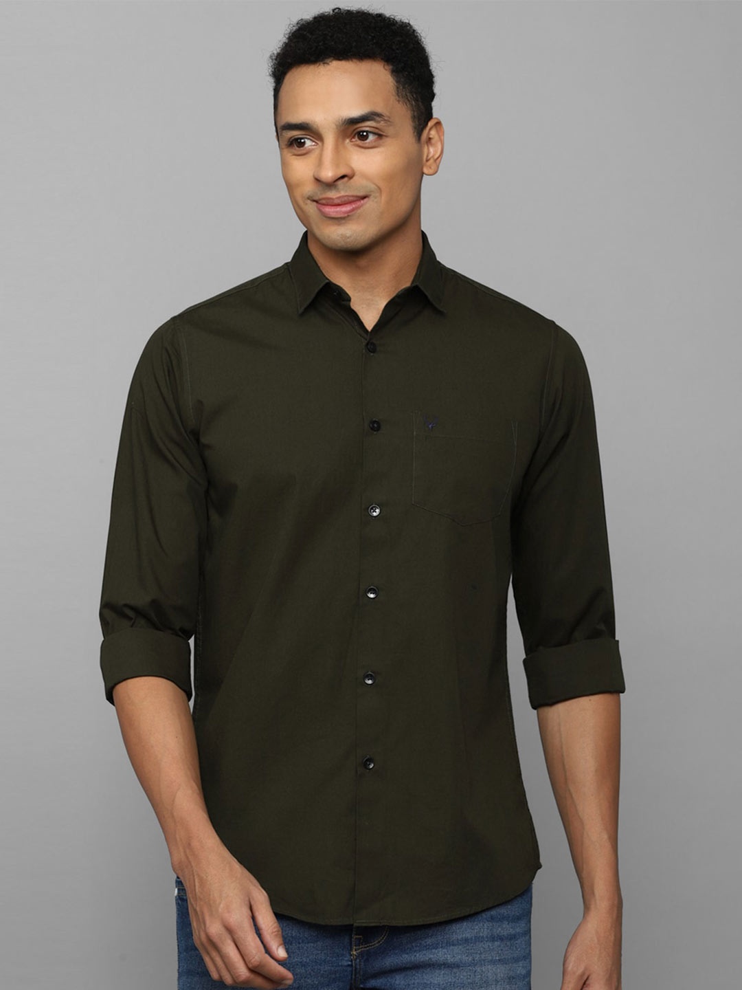 

Allen Solly Plus Size Spread Collar Cotton Casual Shirt, Green