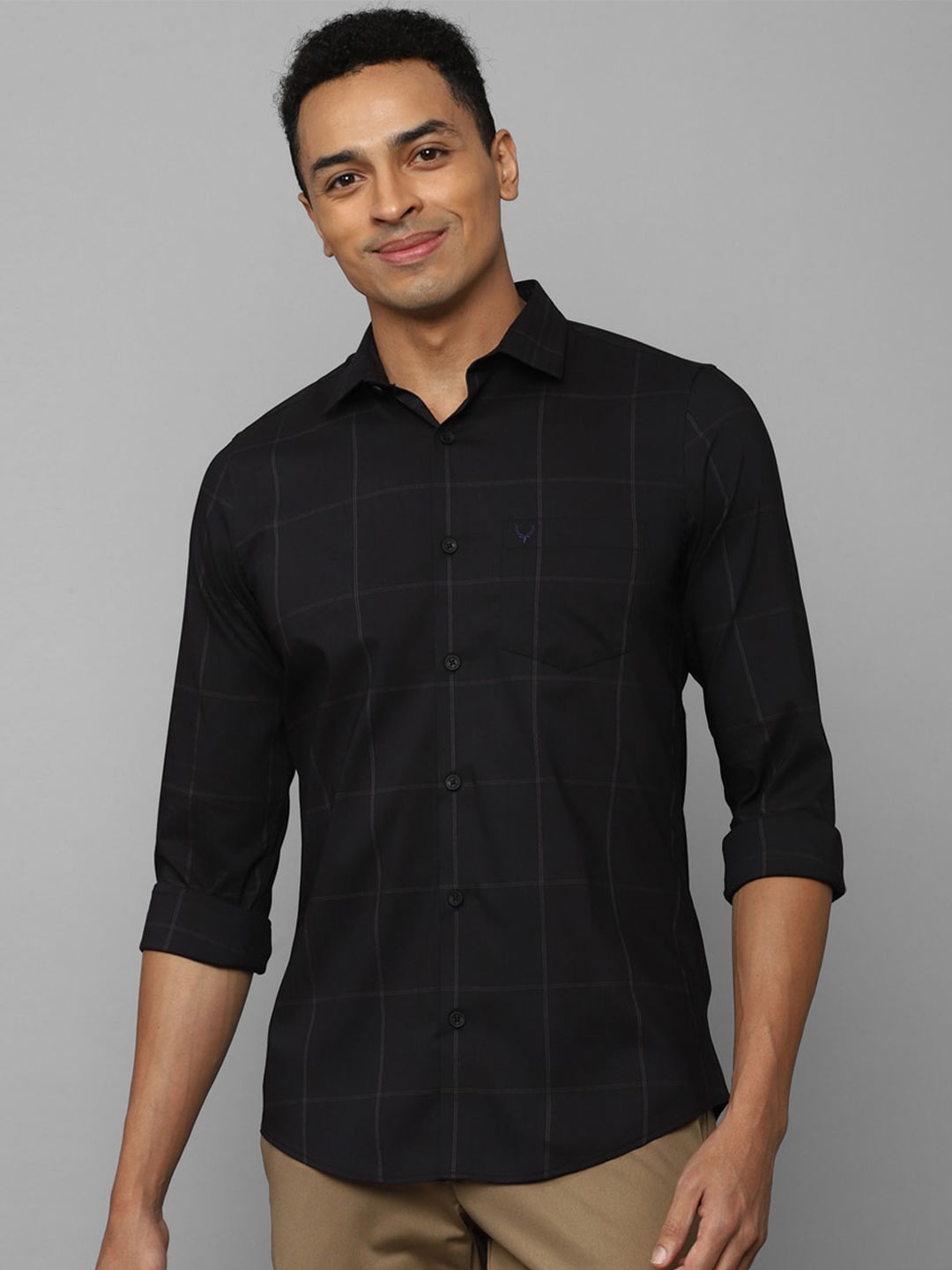

Allen Solly Men Windowpane Checks Pure Cotton Slim Fit Casual Shirt, Black