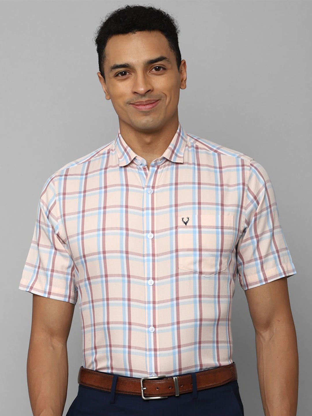 

Allen Solly Slim Fit Checked Pure Cotton Formal Shirt, Peach