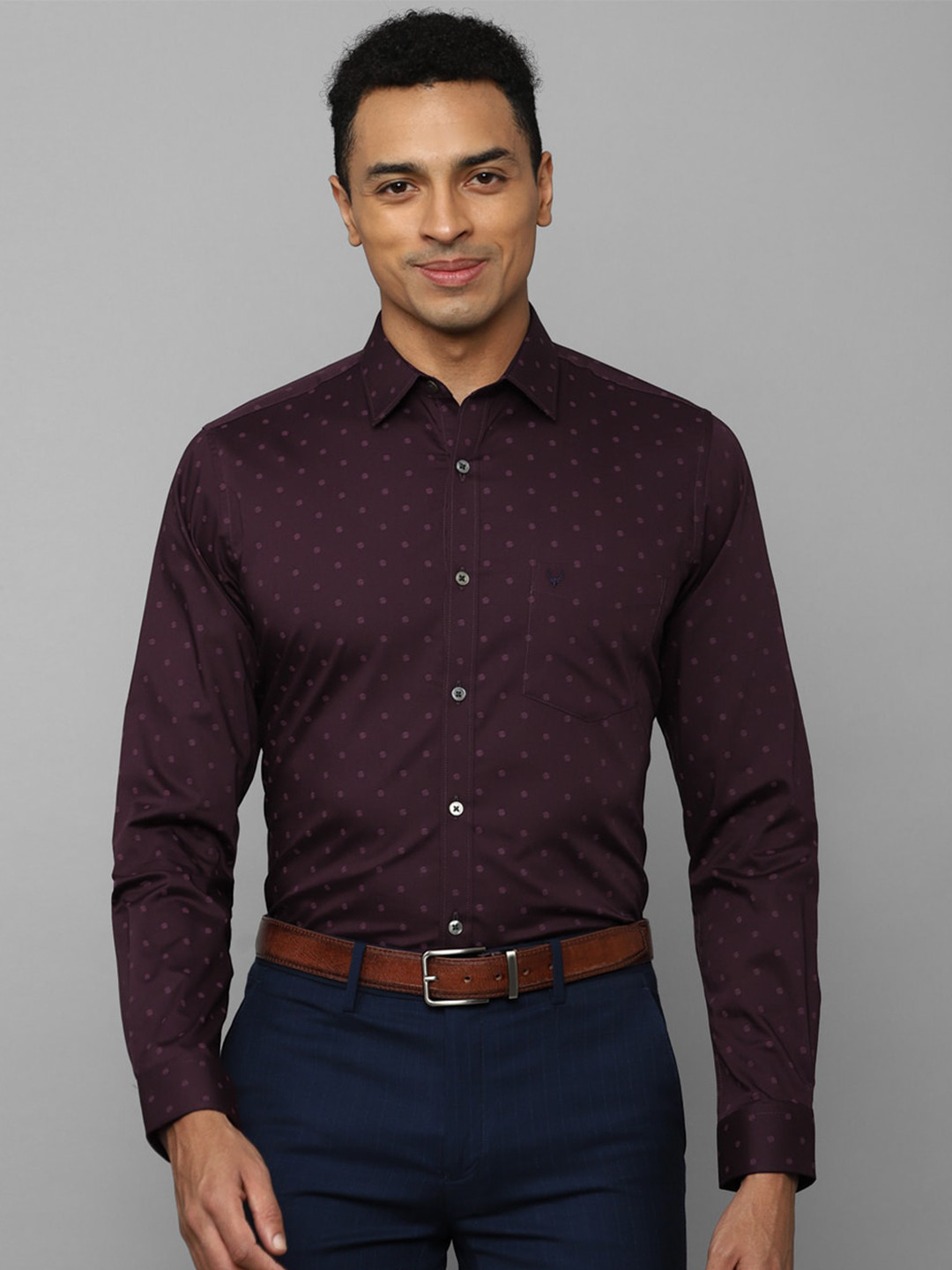 

Allen Solly Men Polka Printed Spread Collar Pure Cotton Slim Fit Casual Shirt, Purple