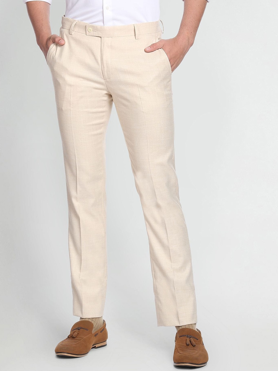 

Arrow Men Mid-Rise Formal Trousers, Beige