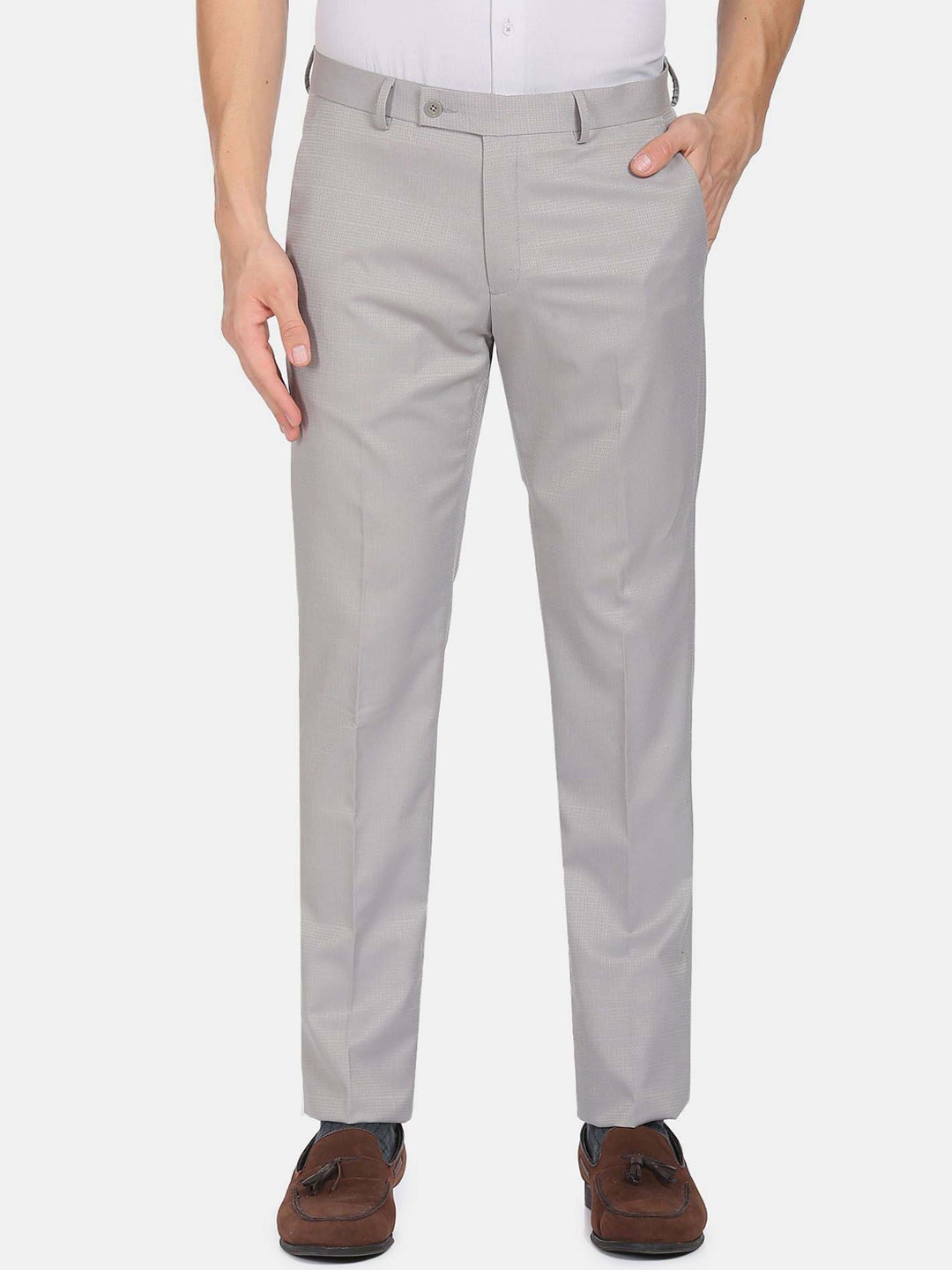 

Arrow Men Mid-Rise Tailored Fit Formal Trousers, Grey