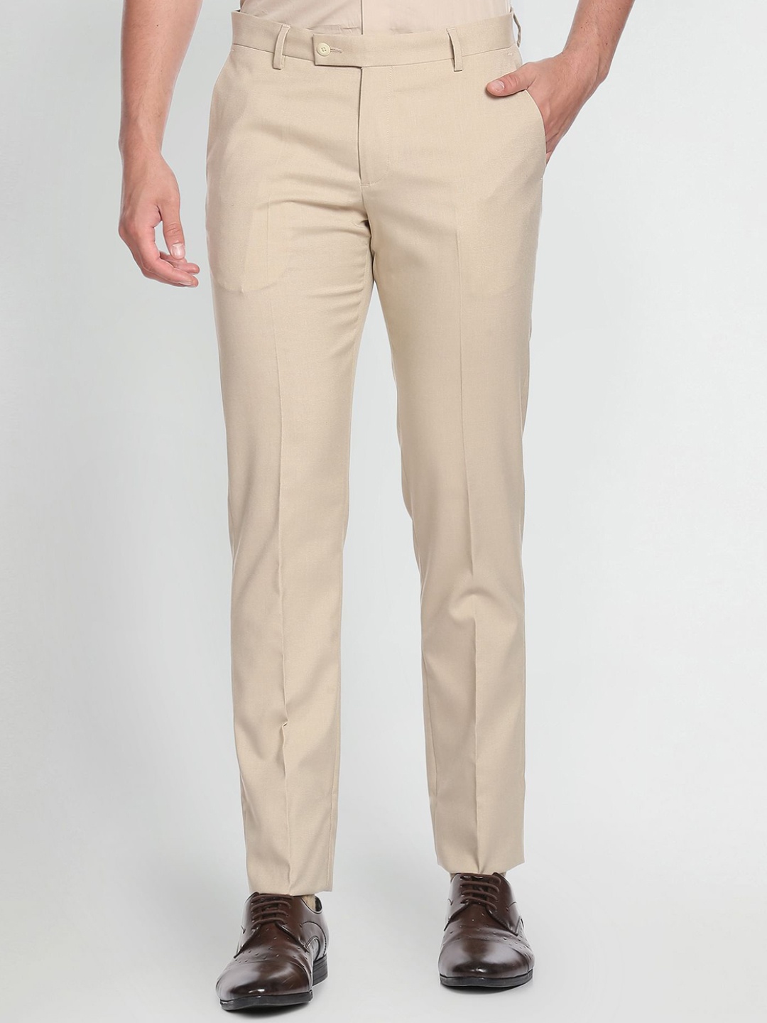 

Arrow Men Mid-Rise Formal Trousers, Beige