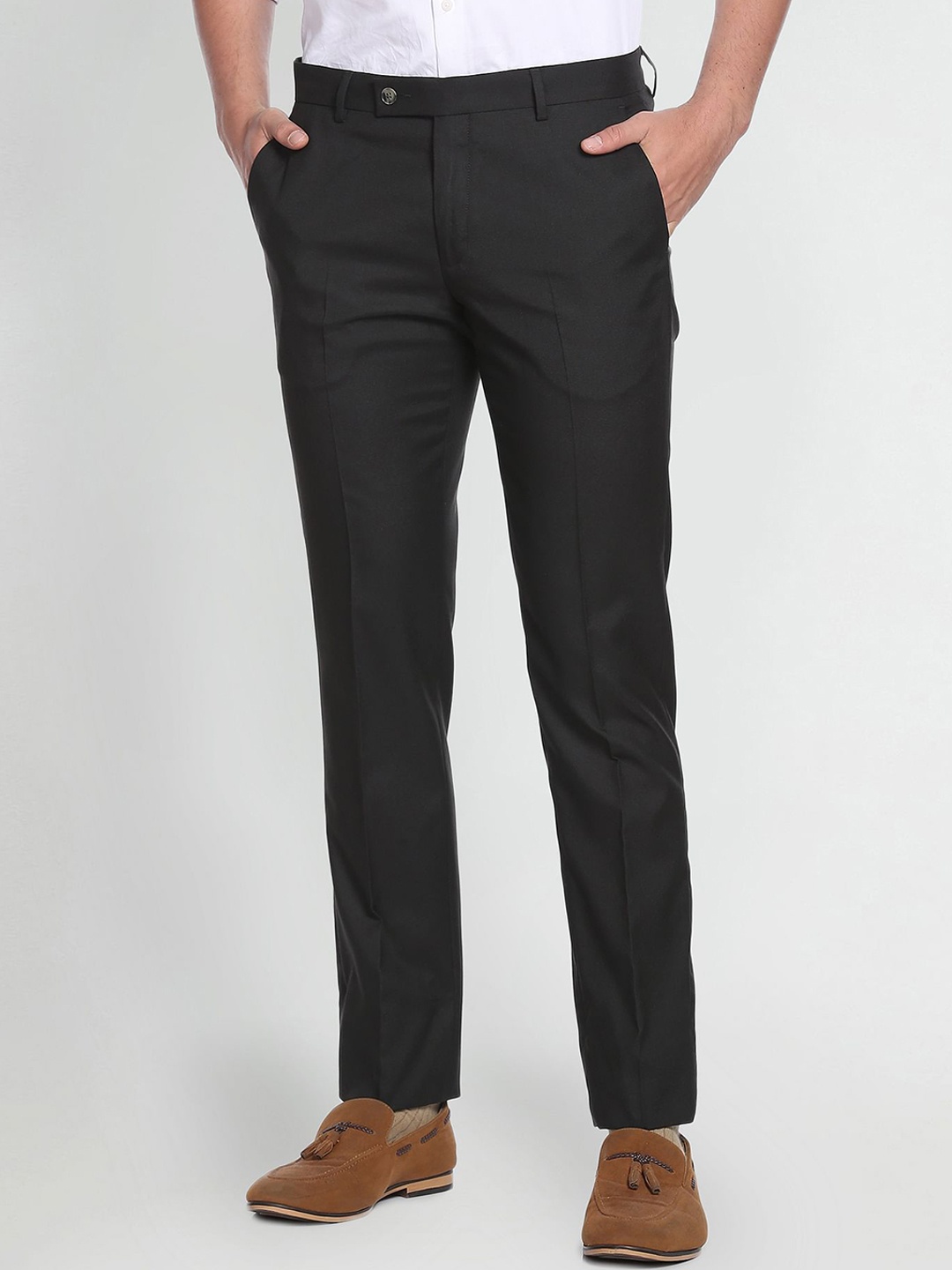 

Arrow Men Flat-Front Mid-Rise Formal Trousers, Black