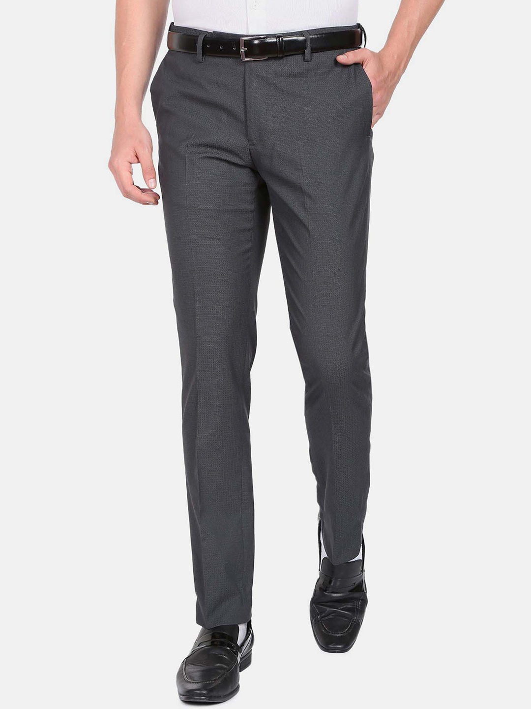 

Arrow Men Self Design Textured Mid-Rise Tailored Formal Trousers, Grey