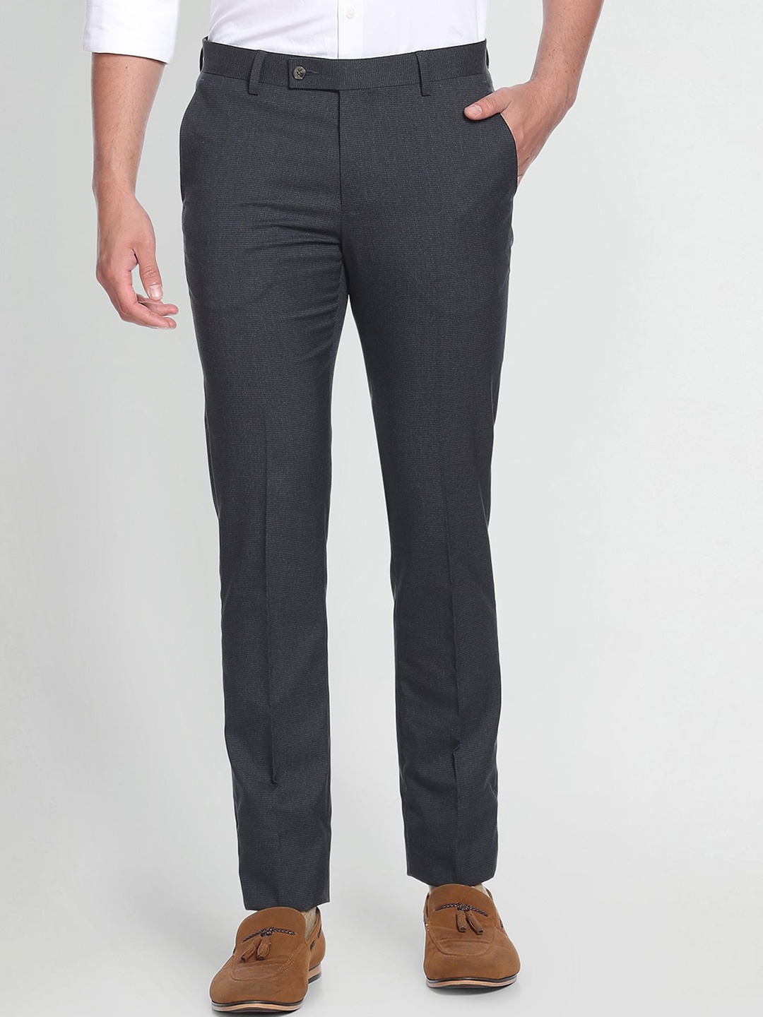 

Arrow Men Mid-Rise Formal Trousers, Charcoal