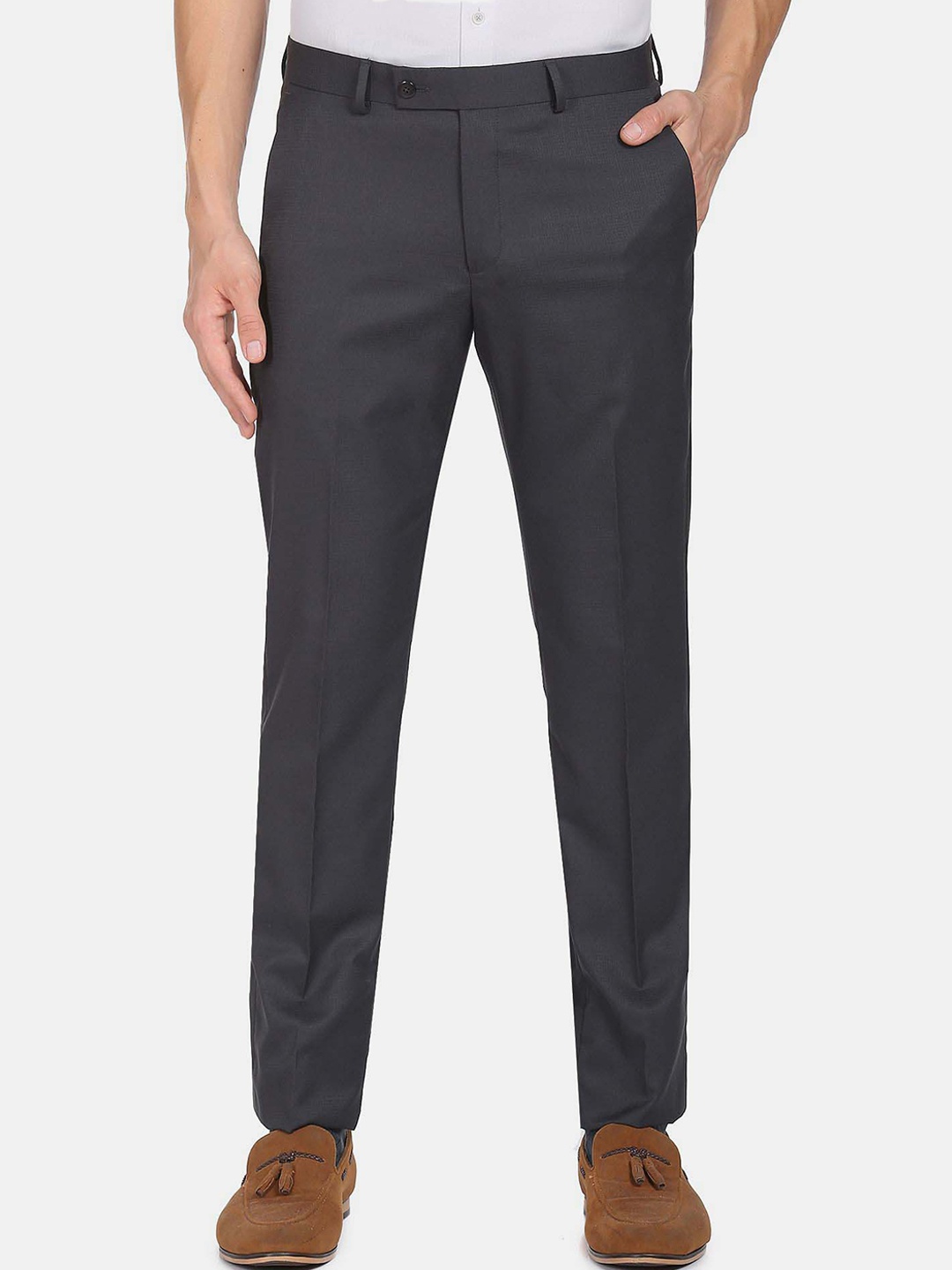 

Arrow Men Mid-Rise Formal Trousers, Charcoal