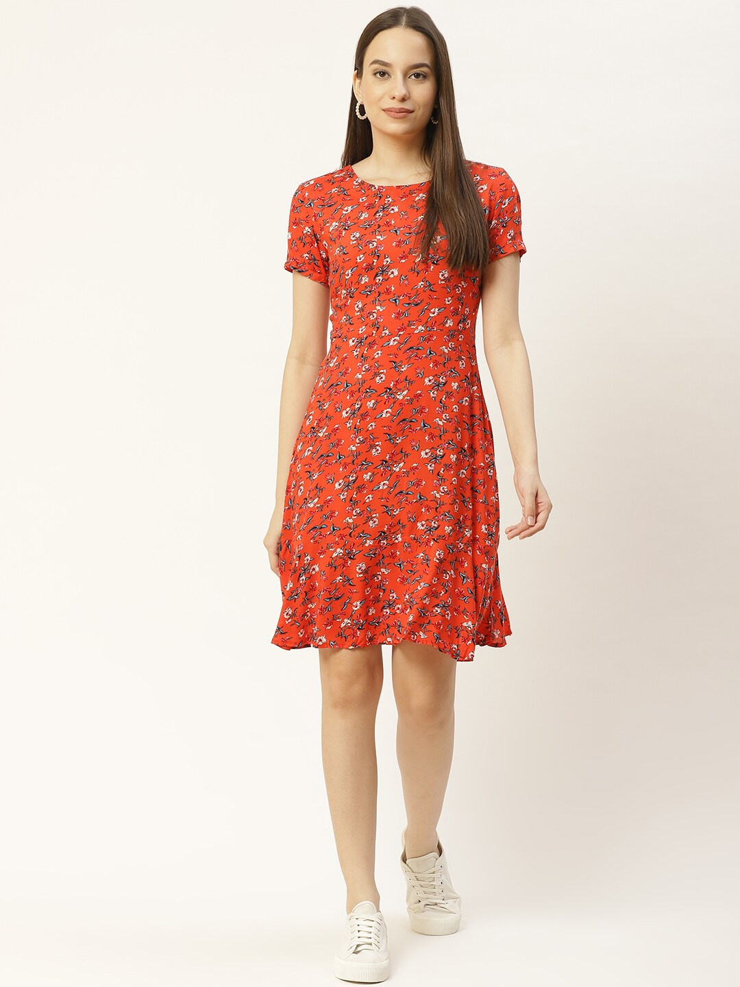 

DIVA WALK EXCLUSIVE Round Neck Floral Dress, Rust