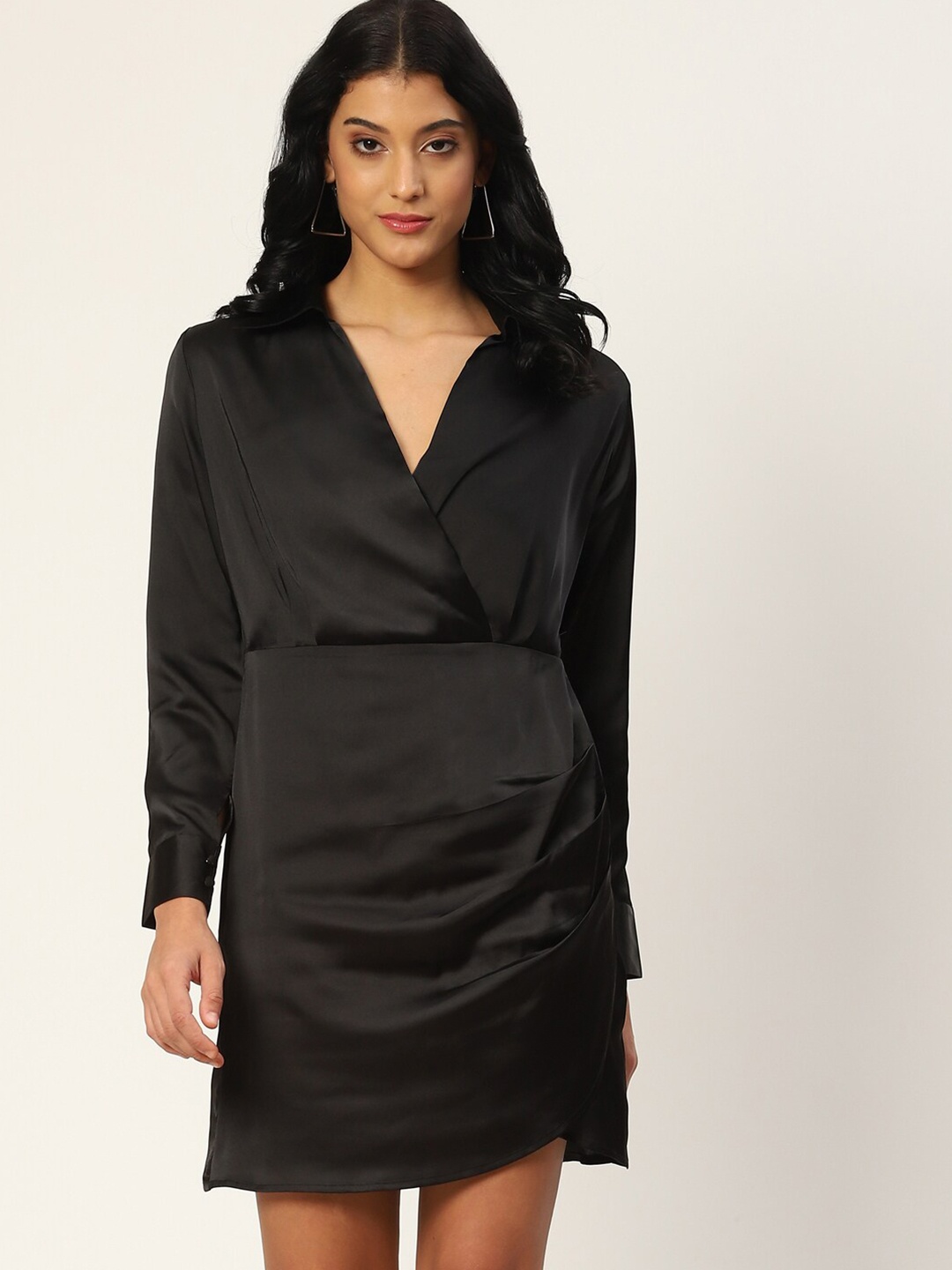 

DIVA WALK EXCLUSIVE V-Neck Satin Wrap Dress, Black