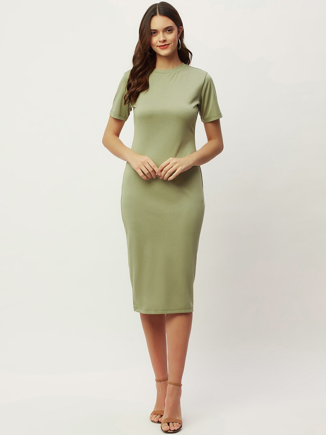 

DIVA WALK EXCLUSIVE Round Neck Sheath Dress, Olive